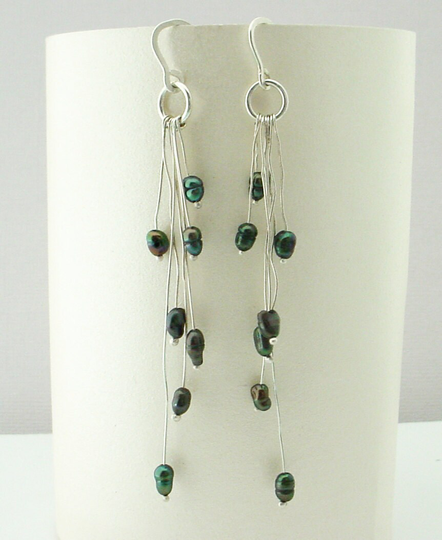 Gray Pearl Silver Organic Earrings