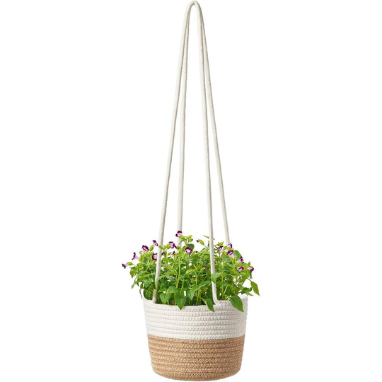 Bearsu - Hanging Planter Rope Planter Basket Woven Plant Basket with Jute and Cotton Cord Indoor Outdoor Up to 7' Flower Pot Macrame Plant Holder