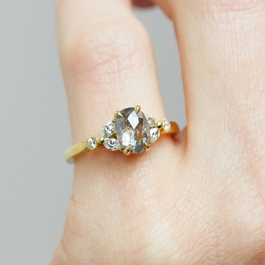 One Of A Kind Oval Salt And Pepper Engagement Ring