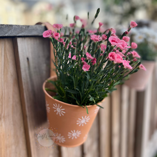 Terracotta Hanging Planter Outdoor Metal Pot Garden Bright Accessories Fence Balcony Herbs