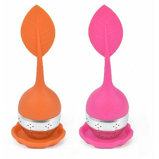 Stainless Steel Tea Strainer for Loose Tea, Long Handle Strainer, Silicone Handle Tea Filter, Orange+Pink Ball Mesh Kitchen Gadgets