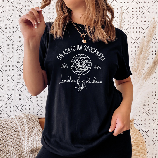 Sri Yantra T Shirt Om Asato Ma Sadgamaya Mantra Prayer Darkness To Light Sacred Geometry Spiritual Awakening Lotus Yoga