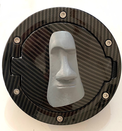 Hawaiian Moai Stone Head Tiki in 3D Carbon Fiber W Grey For Jeep Jk/Jku Flag Gas Cap Cover - Hibiscus