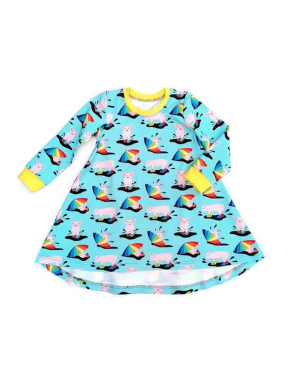 Pig Dress, Puddles & Rainbow Umbrella Organic Baby Kids Tshirt Unisex Clothes, Piglet Gift, Kids Farm Print