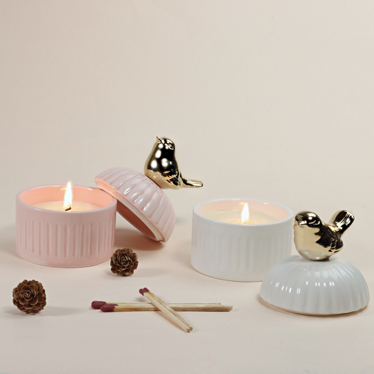 G Decor Serenity Pink Or White Gold Bird Scented Jasmine Green Tea Soy Wax, Perfect For Meditation, Ceramic Jar
