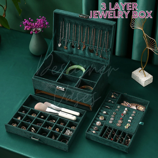 Large Jewelry Organizer Box 3 Layers, For Women, Girls, Personalized Jewellery Display Storage Case With Lock