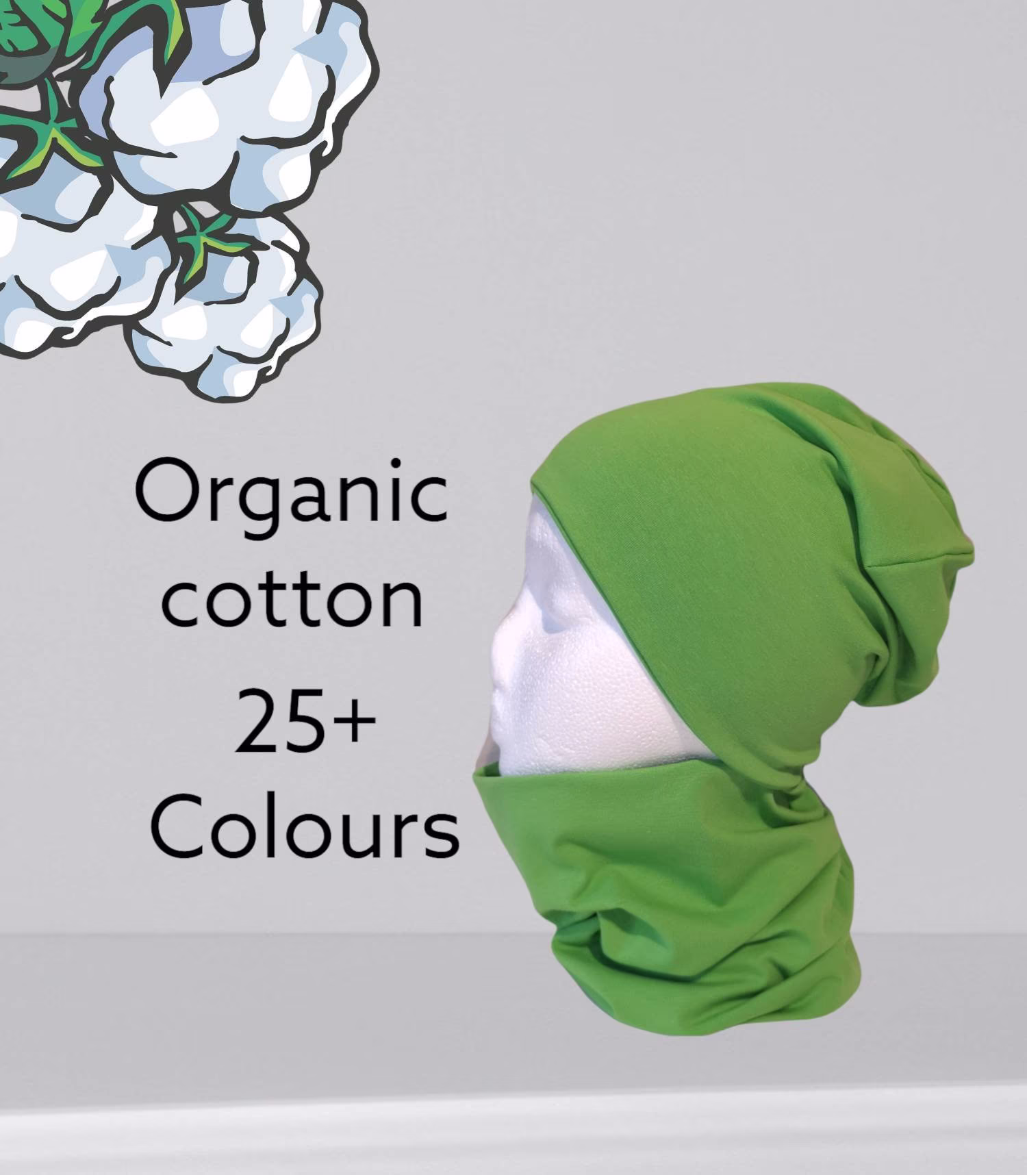 Beanie Hat & Neck Warmer Snood Set|Organic Cotton Jersey|Gots|25 Colours|Plain Colour Snood|Neck Gaiter|Extra Large|Cotton Scarf|Neck Tube