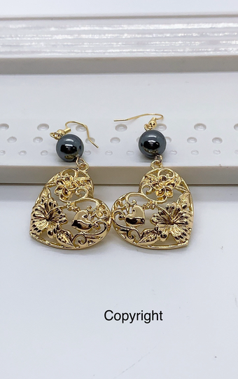 Heart With Hibiscus Plumeria Flowers Hamilton Gold Earring Shell Pearls
