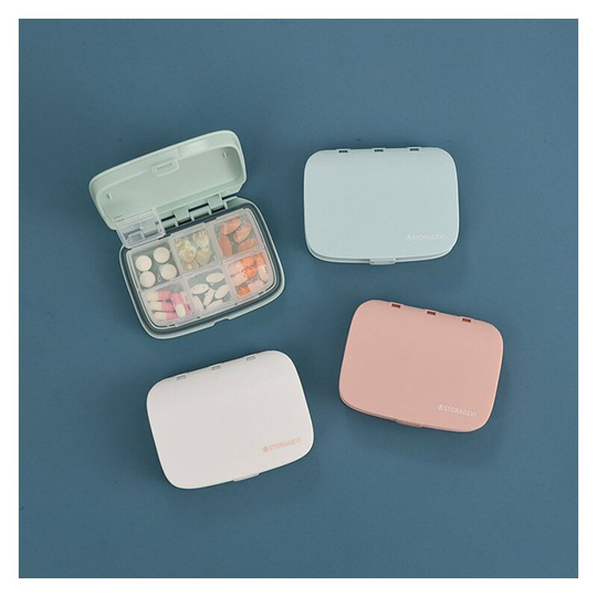 Perle Rare - 4pcs Pill Boxes 6 Compartments, Portable Medicine Box for Travel and Outdoors, Plastic Pill Box (White, Green, Pink, Blue)