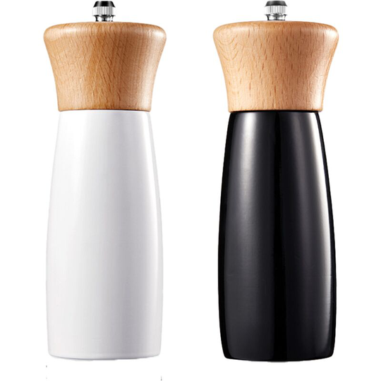 Wooden Salt and Pepper Grinder Set, Elegant Lighthouse Sea Salt Grinder and Black Pepper Mill black+white