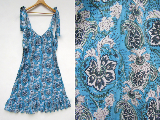 Sky Blue Summer Season Paisley Printed Strap Maxi Dress - Sleeve Less Beach V Neckline With