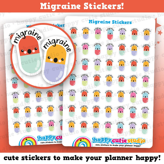 49 Cute Mini Migraine/Headache/Pill/Medicine Planner Stickers