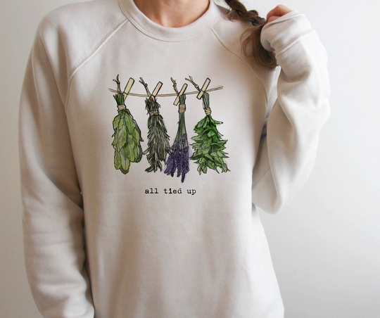 Hanging Herbs Sweatshirt - Gift For Herb Gardener, Cooking, Chef, Plant Lover, Nature Lady, Clothes, Apparel, Tops, Hoodie