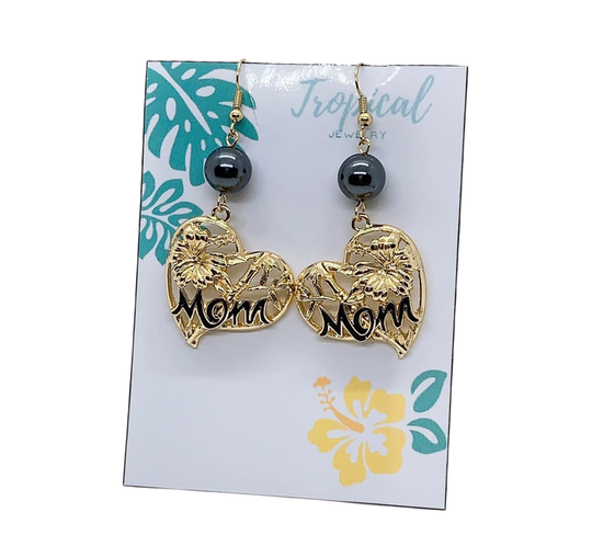 Mom Heart Hibiscus Flower Bamboo With Shell Pearls Hamilton Gold Earring Or Necklace