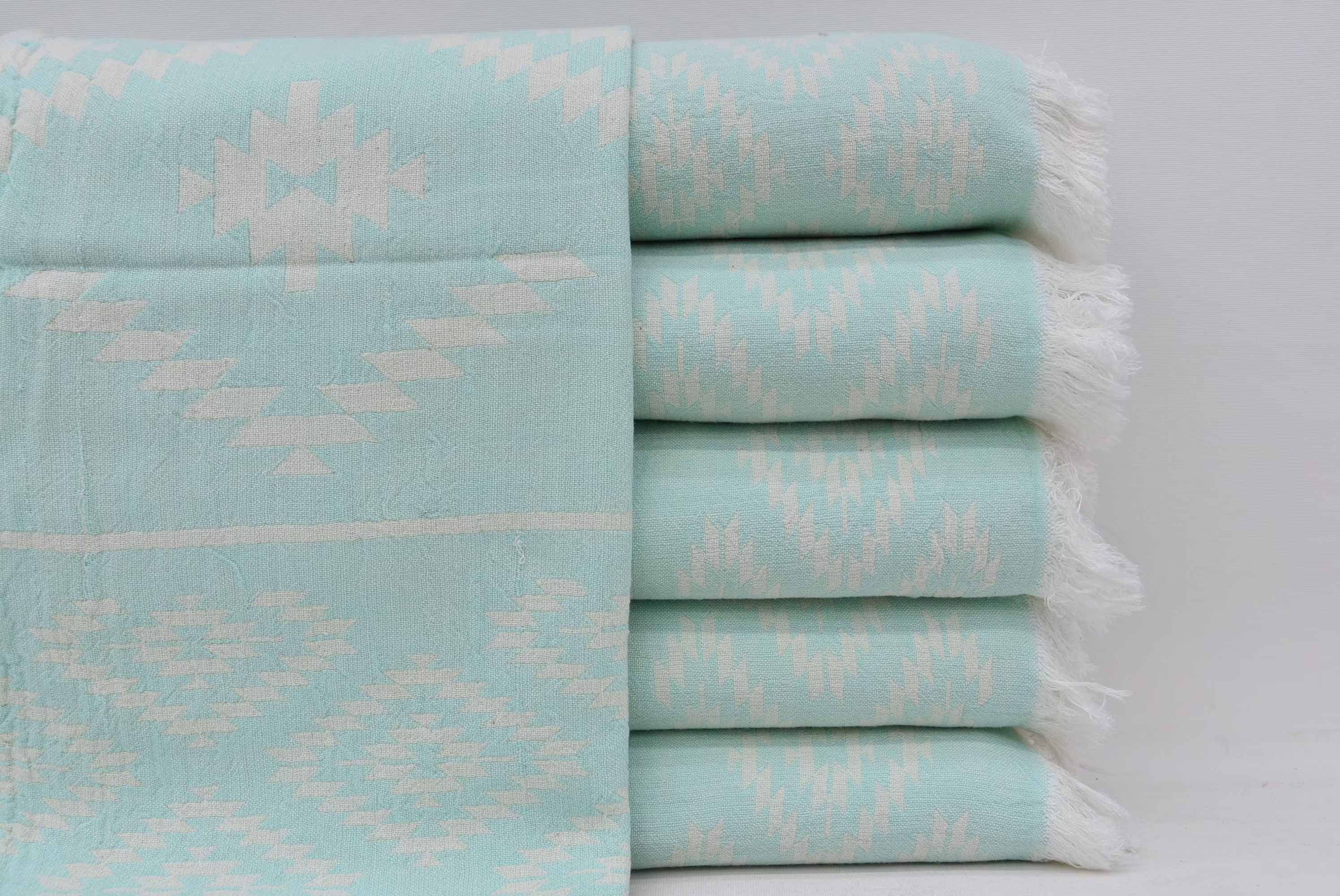 Kitchen Decor Towel, Organic Hand Wedding Gift Turkish Aztec Design Mint 20x40 Inches U-204