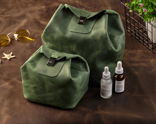 Womens Accessory, Leather Toiletry Cosmetic Bag, Christmas Gift, Bushes Organizer, Engraved Makeup Wedding Gift