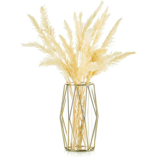 Herb Vase, Gold Glass Vase with Geometric Metal Stand, Scandinavian Home Decor Flower Pot, Office Centerpiece, Wedding
