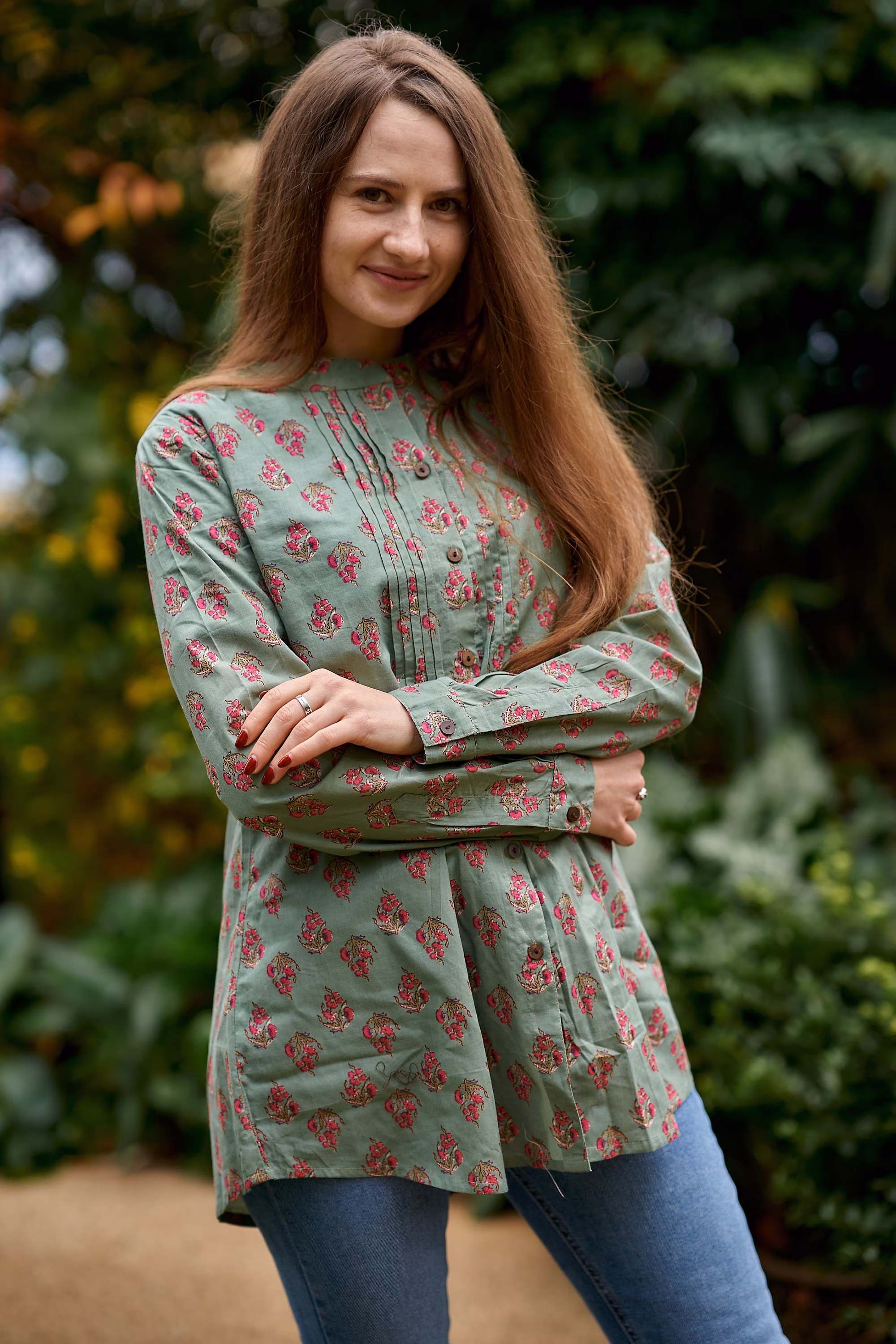 New Lael Shirt, Pure Cotton, Hand Block Printed, Bohemian, Casual-Occasional, Green, Pink, All Season, Handcrafted, Ethical Fashion