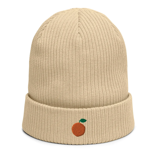 Organic Ribbed Beanie Embroidered With Orange