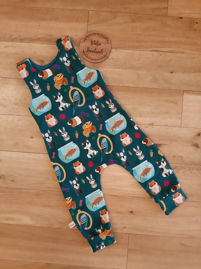 Organic Pet Animal Romper, Guinea Pig, Hamster, Goldfish, Bunny, Cat, Boston Terrier & Parrot Bulldog Cute Dungarees
