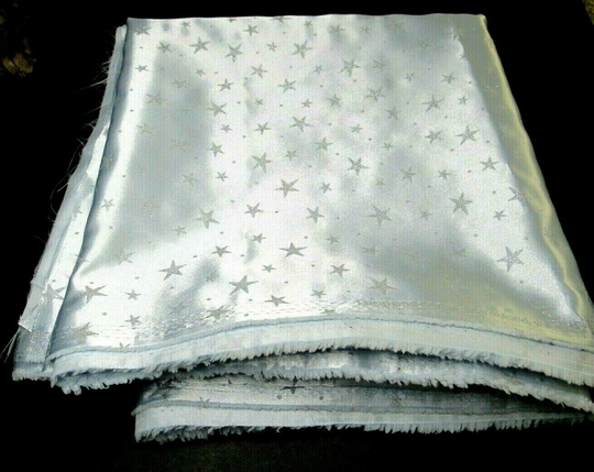 Satin Formal Dress Fabric Powder Blue Silver Glitter Stars Wedding Prom 5 Yds