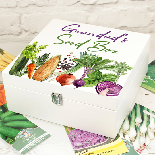 Personalised Vegetable Seed Packet Wooden Storage Box