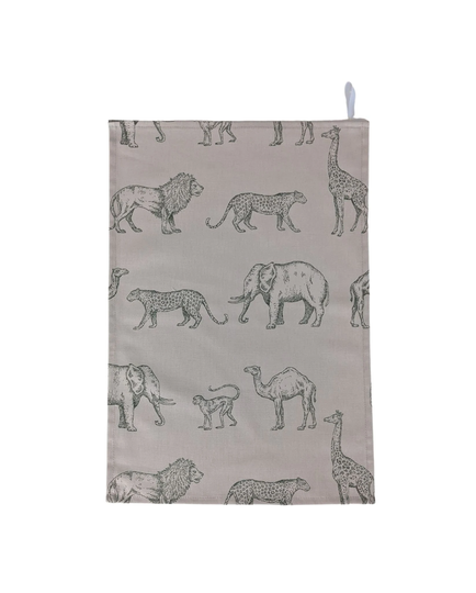 Green & Cream Safari Animals Tea Towel