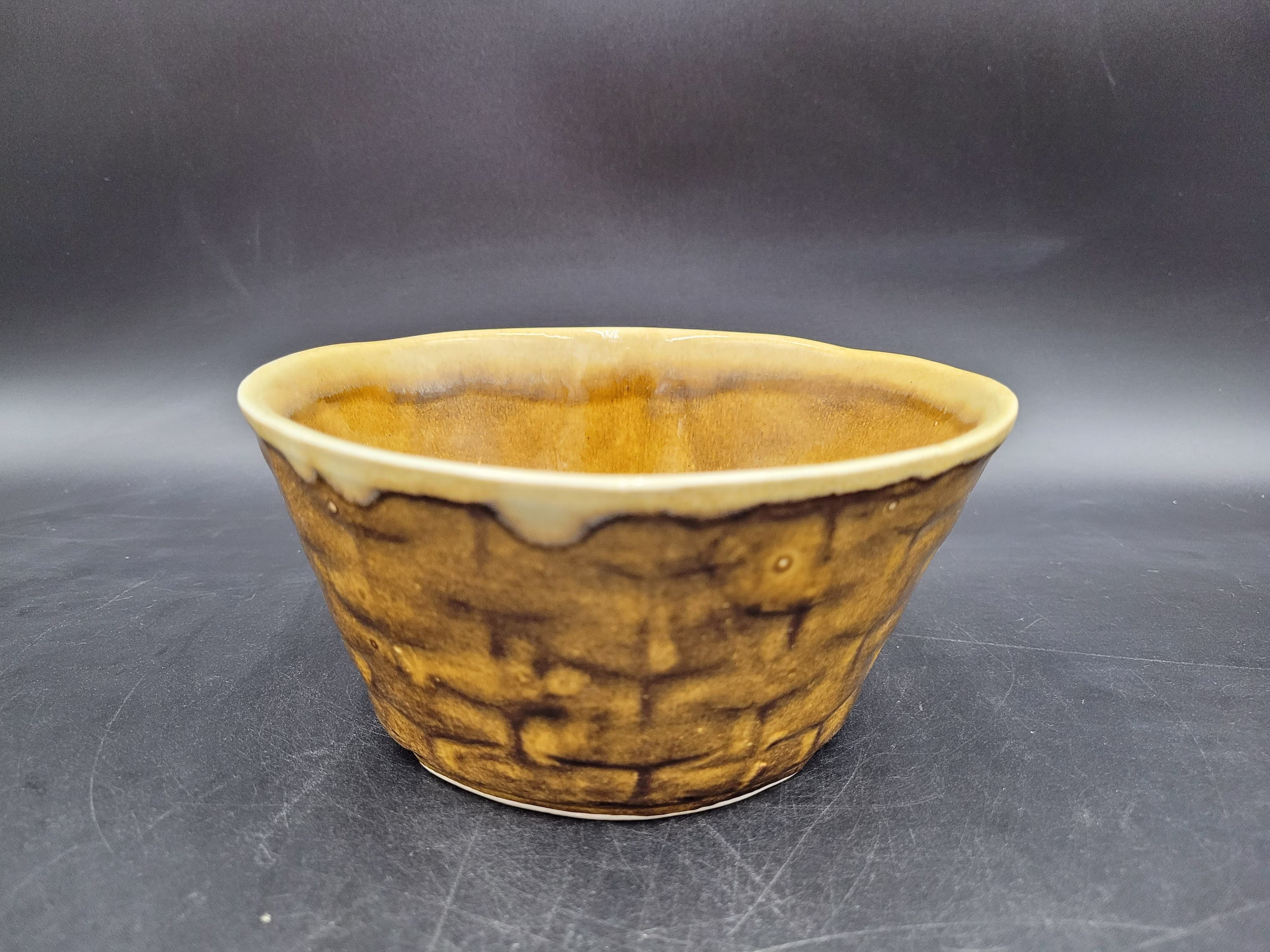Mustard Textured Planter Pot - Vintage Mid Century Modern- California Pottery- Succulent Boho Eclectic Plant Decor