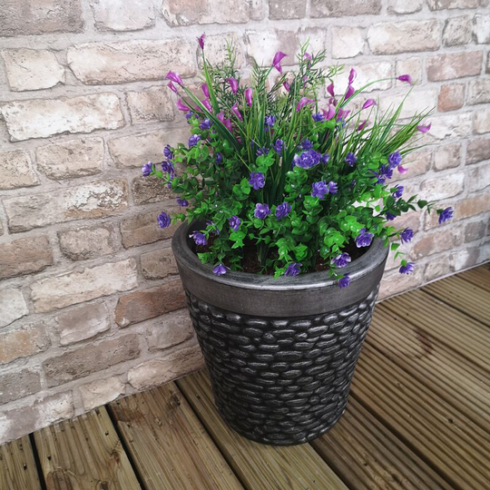 Gibraltar Grey Pewter Pebble Effect Garden Planter 32cm