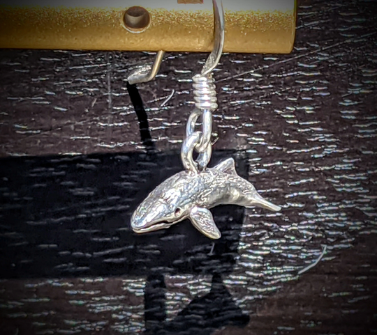 Solid Silver Whale Dangle Earrings, 925 Silver, Humpback Whale, Grey Right Made in Italy. Spirit Medicine, Totem