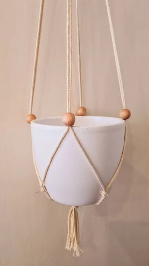 Minimalistic Adjustable Planthanger - Plant Hanger Natural Cotton Macramé For Large & Small Pots Beige