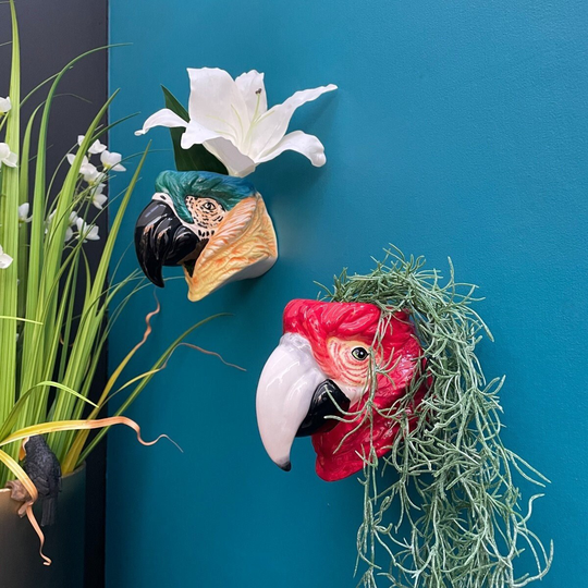 Red Macaw Parrot Ceramic Wall Sconce/Vase Freestanding Storage Jar Planter