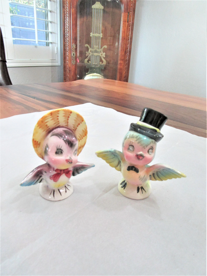 Vintage Napco - Anthropomorphic Birds- Rhinestone Eyes- Mcm- Retro- 1950S- Mid Century Kitchen- Salt & Pepper Set