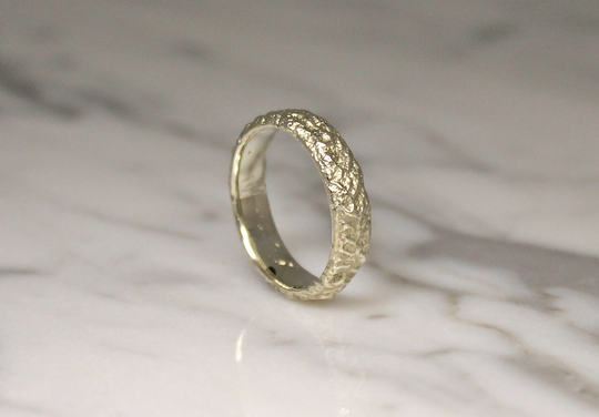 White Gold Organic Wedding Ring, Recycled Gold, Mountain Ring 5mm
