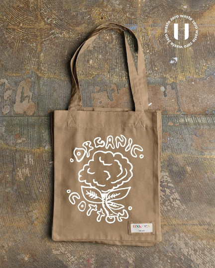 Organic Tote Bag - Khaki With Design By Rebel Yuth
