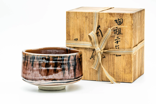 Japanese Matcha Bowl - 加藤景次 Keiji Kato Drip-Glazed Seto-Yaki Chawan in Wooden Box 350Ml