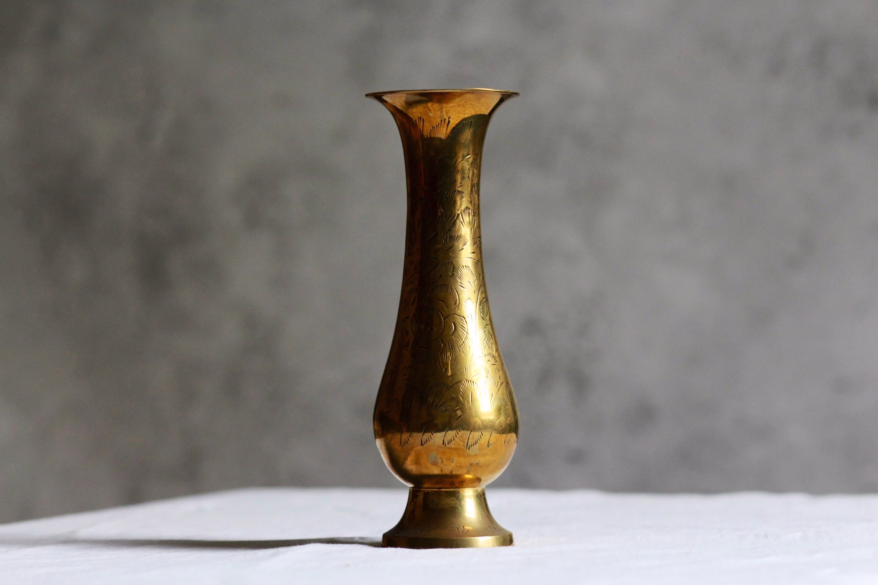 Vintage Brass Vase. Medium Sized. Etched. Moulded Metal. Gold Tone. Circa 1970S
