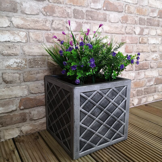 Small Lazio Square Grey Pewter Garden Planter 32cm h x 32cm w