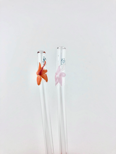 Hibiscus Glass Straw | Reusable Straws Eco Friendly Straw Custom Glass Unique Gifts Flower