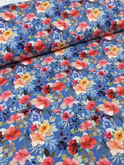 Gots Floral On Lilac Organic Cotton Jersey Fabric, Stretch