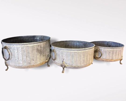 Galvanised Regal Planter W Legs Set 3 | Metal Steel Garden Flower Pot Trough