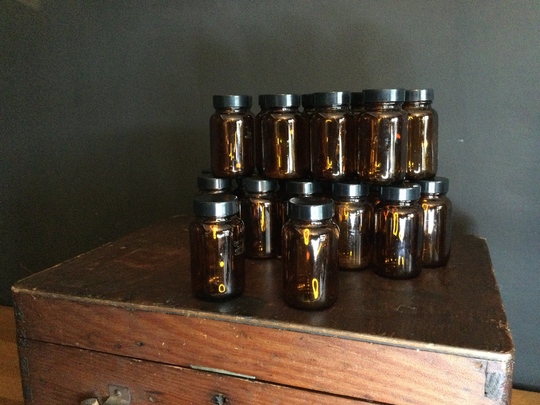Brown, Glass, Apothecary, Jars, Lids, Pharmacy, Pots, Potion, Bottle, Alchemy, Wiccan, Herbs, Vintage, Antique, Spice Agnes & Frank
