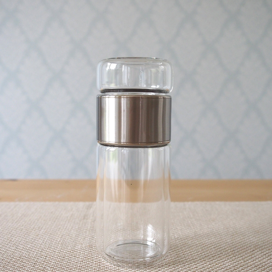 High Quality Borosilicate Glass Tea Bottle Infuser Silver Loose Leaf