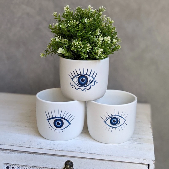 Blue Eyes Ceramic Pot Planter - Set Of 3 | Pots For Plants