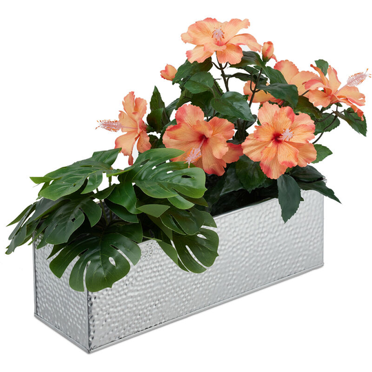Relaxdays - Window Box For Interior, Planter, Metal Cachepot For Flower- and Herb Pots, Rectangular Tub, Silver