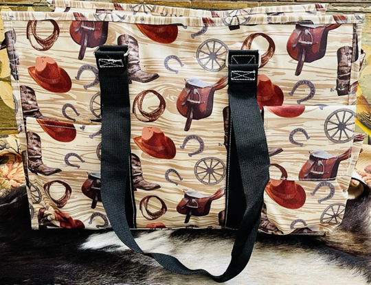 Cowgirl Print Zippered Caddy Organizer Large Tote Bag