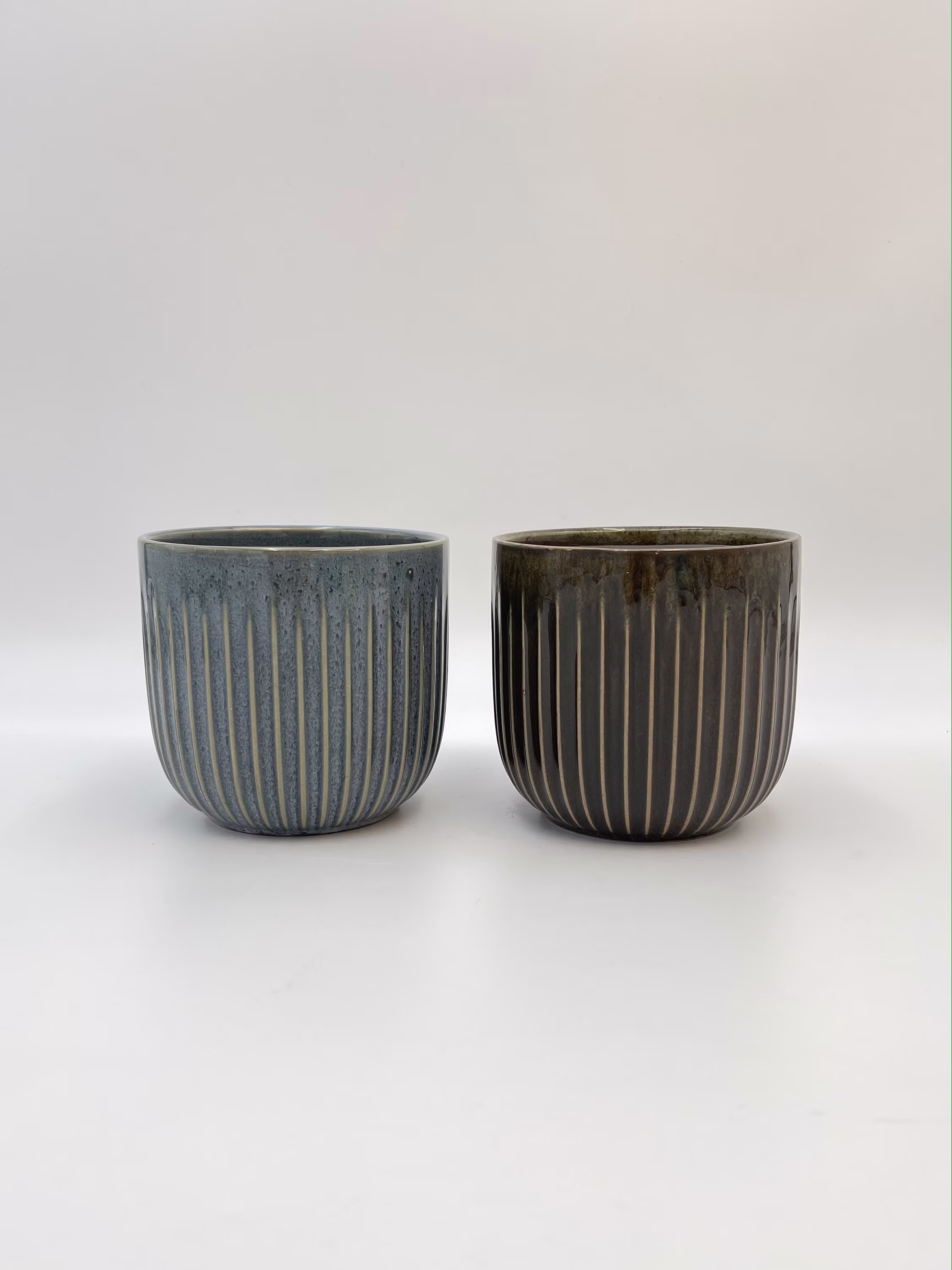 Boss House Plant Pot, 2 Colour Options, Blue, Brown Stripe Patterned Plant Pot, Home, Interior Design, 13.6 cm, Optional Drainage Hole