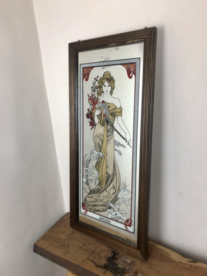 Beautiful Vintage Mucha Spring Art Nouveau Large Four Seasons Mirror/ Collectibles Piece/Christmas Gift/Retro/Decorative