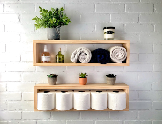 Floating Wood Box Shelf | Bathroom Organizer Wall Decor Storage Display