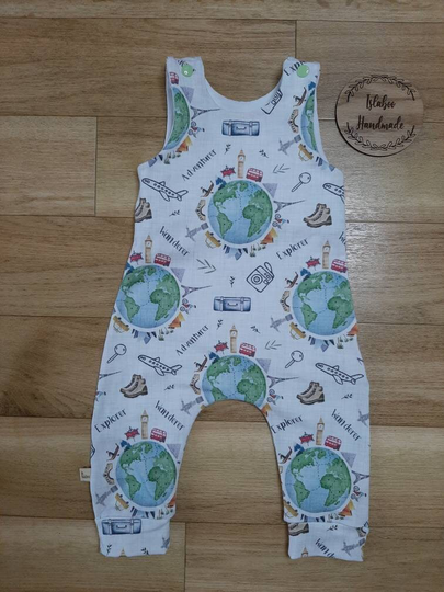 Organic World Explorer Romper, Traveller Dungarees, Unisex All Around The Transport Romper